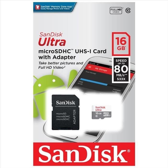 Micro SD  16 GB C-10 Sandisk