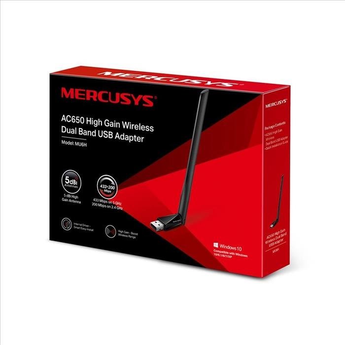 Tarjeta red USB WIFI Mercusys MU6H AC650 High Gain